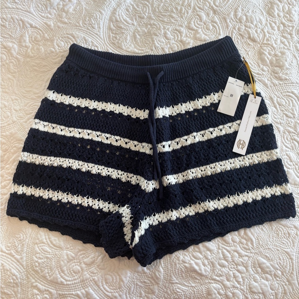 Navy and White Striped Women Shorts